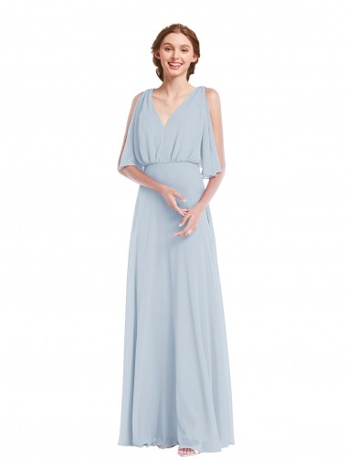 Online V-Neck Split Sleeves Blouson Bodice Maxi Bridesmaid Dress