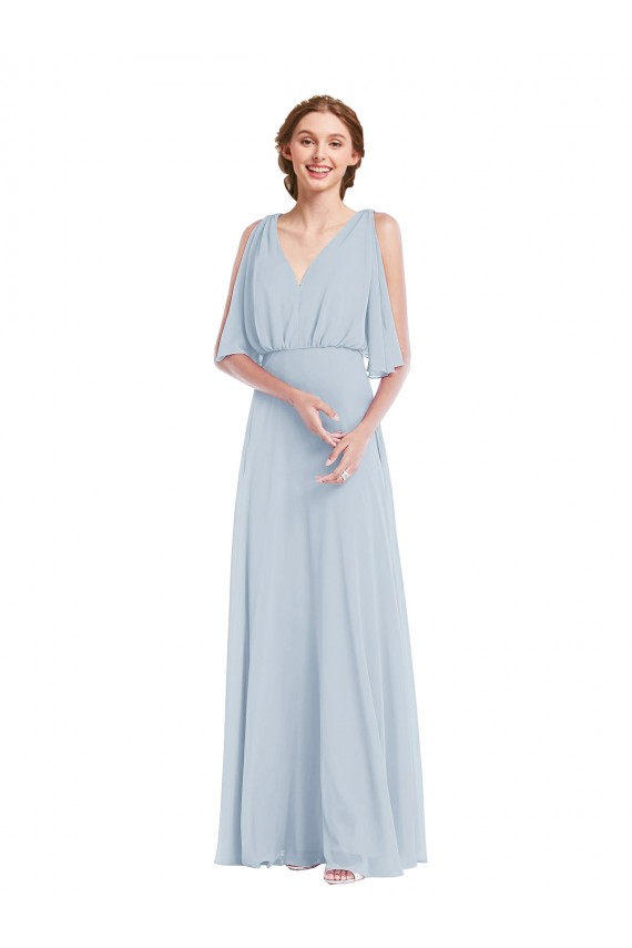 Online V-Neck Split Sleeves Blouson Bodice Maxi Bridesmaid Dress