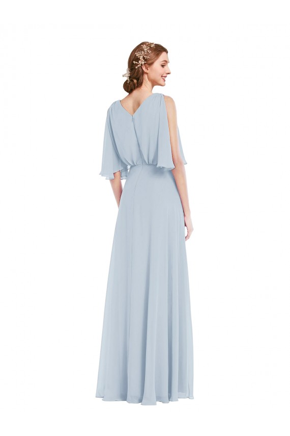 Online V-Neck Split Sleeves Blouson Bodice Maxi Bridesmaid Dress