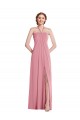 Online Draped Chiffon Grecian Column Bridesmaid Dress with Front Slit