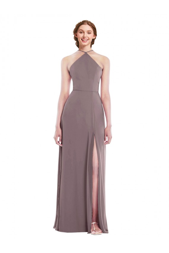 Online Diamond Halter Maxi Bridesmaid Dress with Front Slit