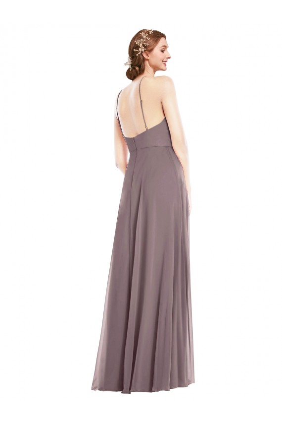 Online Diamond Halter Maxi Bridesmaid Dress with Front Slit