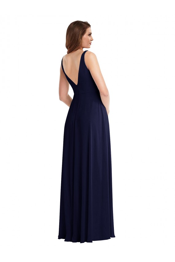 Online Deep V-Neck Chiffon Maxi Bridesmaid Dress with Front Slit