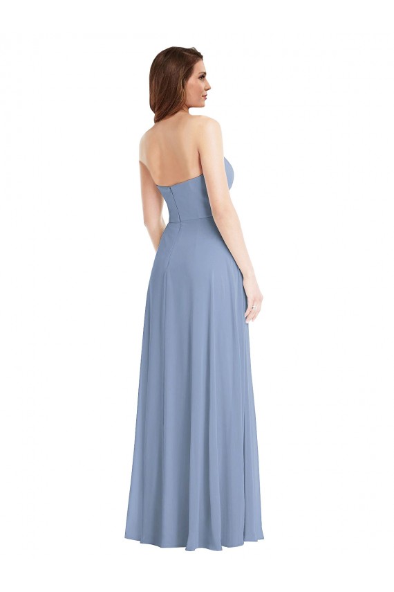 Online Strapless A-Line Maxi Bridesmaid Dress with Front Slit