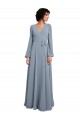 Online Wrap Style Long Sleeves Chiffon Bridesmaid Dress with Pleated Bodice