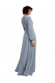 Online Wrap Style Long Sleeves Chiffon Bridesmaid Dress with Pleated Bodice