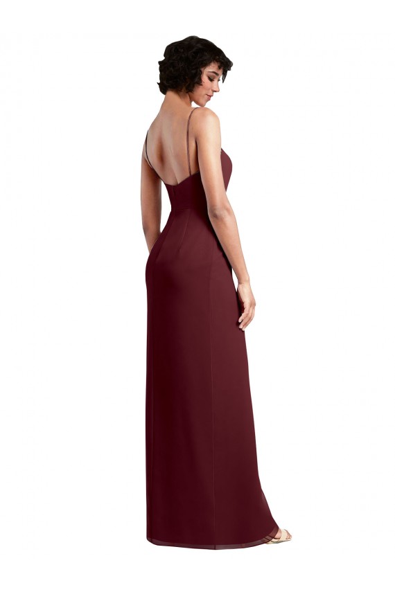 Online Sleek Straight Neckline Chiffon Bridesmaid Dress with Spaghetti Straps and High Side Slit