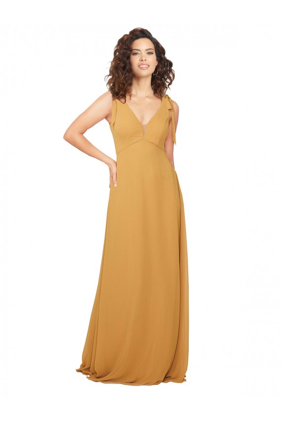 Online Boho Chiffon Bridesmaid Dress with Tied Straps