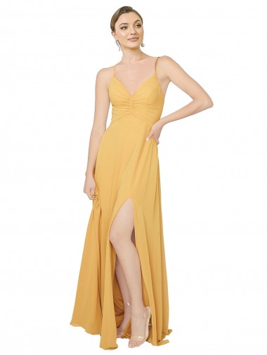 Online Ruched Chiffon Bridesmaid Dress with Tie Back Detail