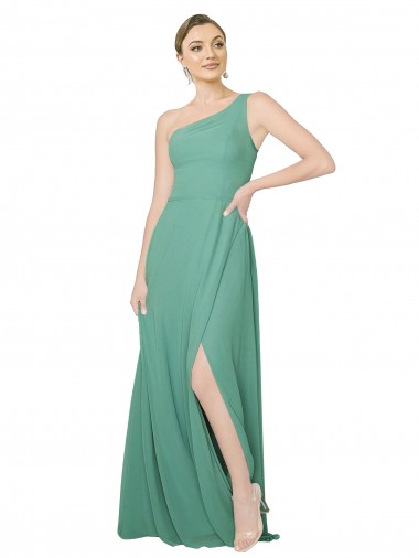 Online One Shoulder Asymmetric Chiffon Bridesmaid Dress with Pockets