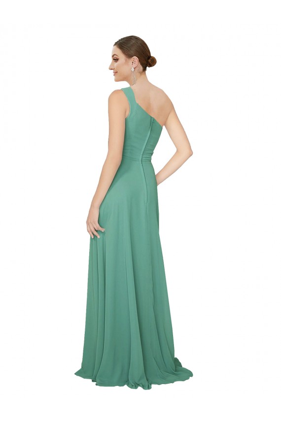 Online One Shoulder Asymmetric Chiffon Bridesmaid Dress with Pockets