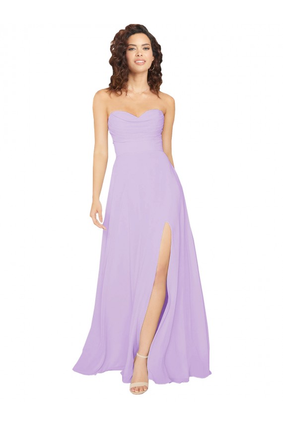 Online Draped Sweetheart Long Chiffon Bridesmaid Dress with Front Slit