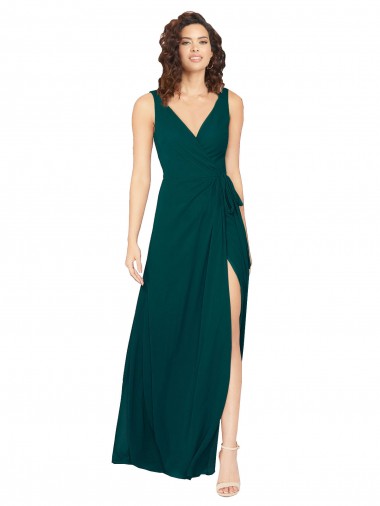 Online V-Neck Chiffon Bridesmaid Dress with Front Skirt Slit