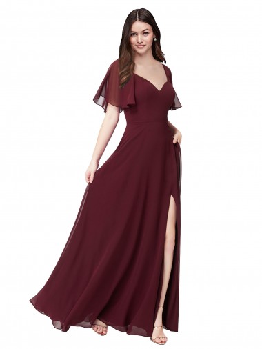 Online Chiffon Flutter Sleeve Sweetheart Bridesmaid Dress