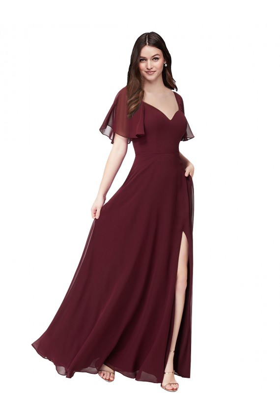 Online Chiffon Flutter Sleeve Sweetheart Bridesmaid Dress