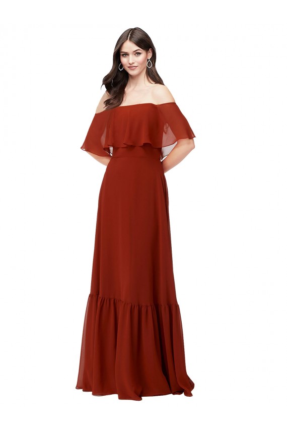 Online Off the Shoulder Ruffle Chiffon Bridesmaid Dress