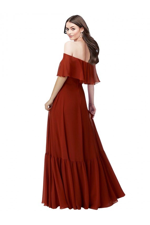 Online Off the Shoulder Ruffle Chiffon Bridesmaid Dress