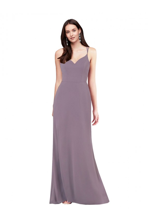 Online Simple Floor-Length Chiffon Bridesmaid Dress with Criss-Cross Back