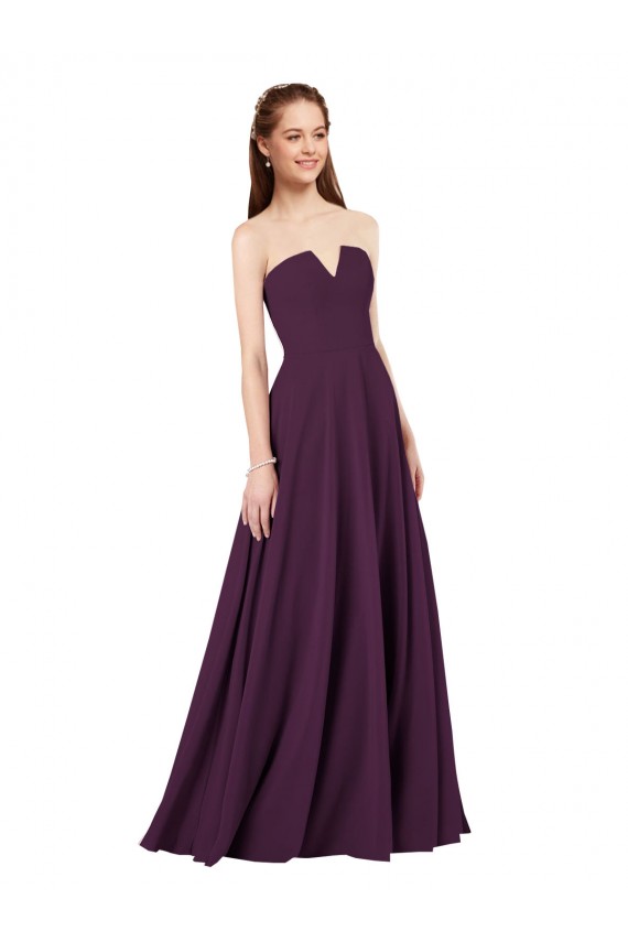 Online Strapless Chiffon Bridesmaid Dress with Notched Neckline