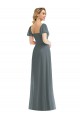 Online Puff Sleeves Chiffon Maxi Bridesmaid Dress with Front Slit