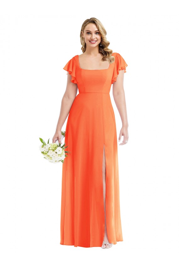 Online Flutter Sleeves Scoop Open Back Chiffon Maxi Bridesmaid Dress
