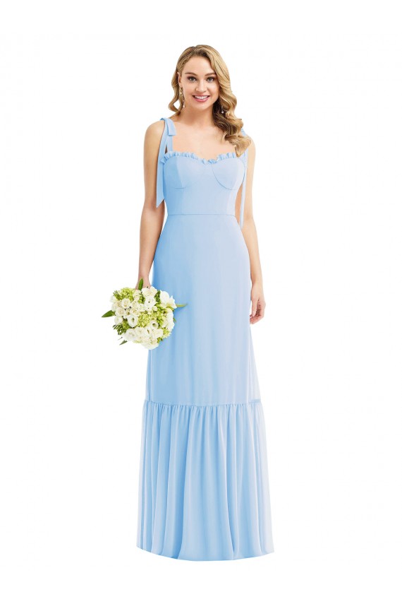 Online Tie Shoulder Bustier Bodice Ruffle Hem Maxi Bridesmaid Dress