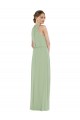 Online High Neck Scarf Tie Blouson Bodice Maxi Bridesmaid Dress with Front Slit
