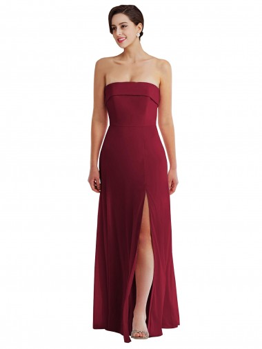Online Cuffed Strapless Maxi Bridesmaid Dress with Front Slit