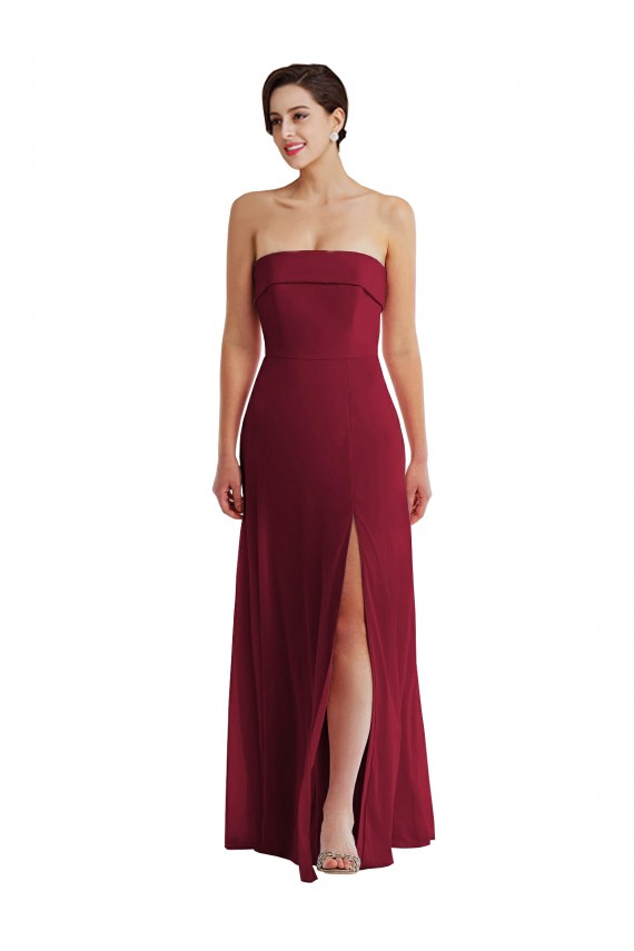 Online Cuffed Strapless Maxi Bridesmaid Dress with Front Slit