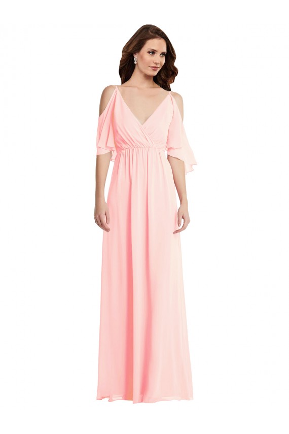 Online Cold Shoulder Draped Wrap Maxi Bridesmaid Dress