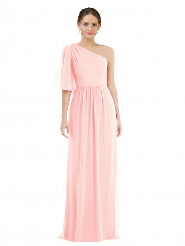 Online One Shoulder Bell Sleeves Chiffon Maxi Bridesmaid Dress