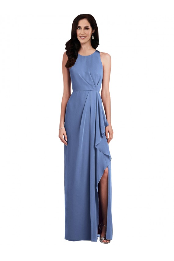 Online Sleeveless Chiffon Bridesmaid Dress with Draped Front Slit