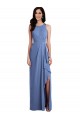 Online Sleeveless Chiffon Bridesmaid Dress with Draped Front Slit