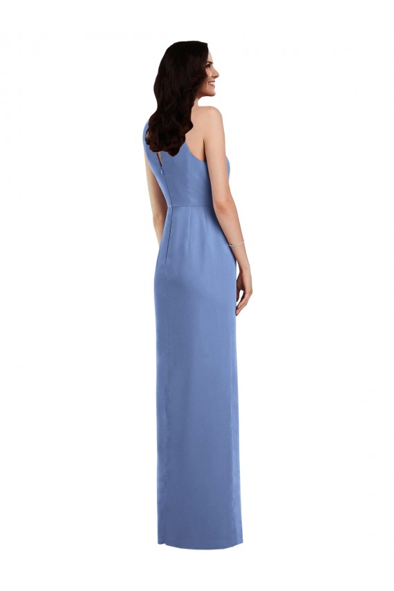 Online Sleeveless Chiffon Bridesmaid Dress with Draped Front Slit