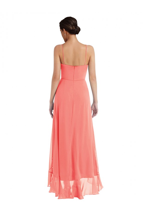 Online Scoop Neck Ruffle Trimmed High Low Maxi Bridesmaid Dress