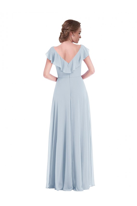 Online Ruffle Trimmed V Back Chiffon Maxi Bridesmaid Dress