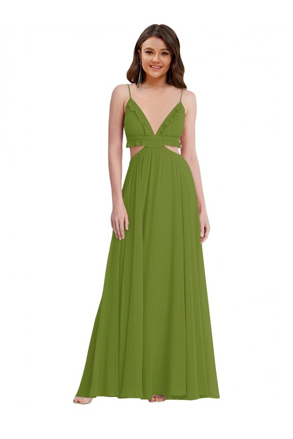 Online Ruffled Chiffon Cutout Maxi Bridesmaid Dress