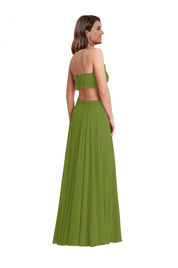 Online Ruffled Chiffon Cutout Maxi Bridesmaid Dress