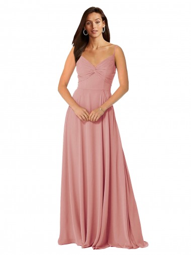 Online Twist-Knot V-Neck Long Chiffon Bridesmaid Dress