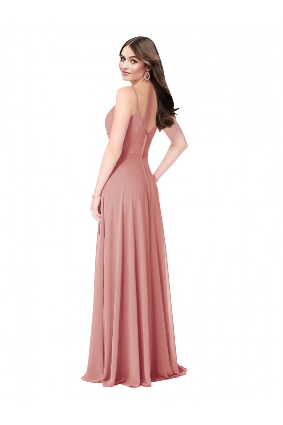 Online Twist-Knot V-Neck Long Chiffon Bridesmaid Dress