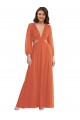 Online High Low Ruffled Long Chiffon Cutout Bishop Sleeves Maxi Bridesmaid Dress