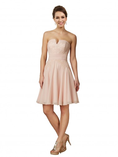 Online Lace and Chiffon Bridesmaid Dress with Unique Neckline