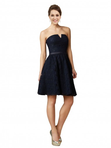 Online Classic Knee Length Lace Bridesmaid Dress with Notched Neckline