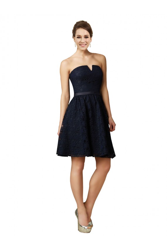 Online Classic Knee Length Lace Bridesmaid Dress with Notched Neckline
