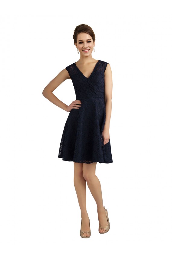 Online Short V-Neck Lace Bridesmaid Dress with Illusion Back