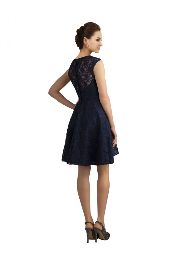 Online Short V-Neck Lace Bridesmaid Dress with Illusion Back