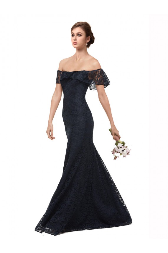 Online Off the Shoulder Long Lace Bridesmaid Dress with Flutter Sleeves