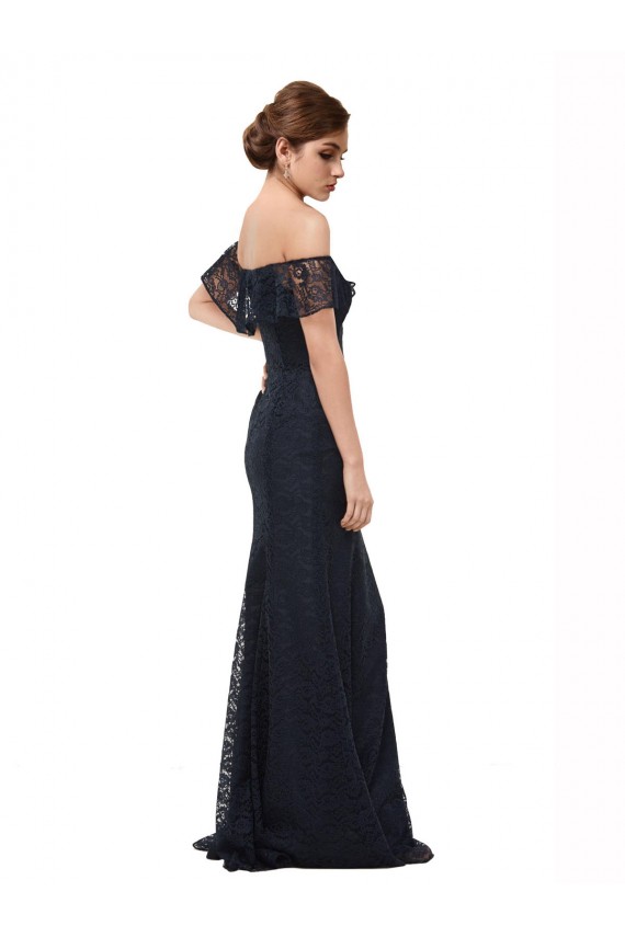 Online Off the Shoulder Long Lace Bridesmaid Dress with Flutter Sleeves
