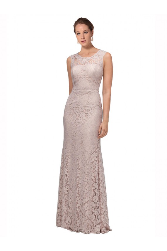 Online Long Sleeveless All Lace Bridesmaid Dress with Scoop Neckline