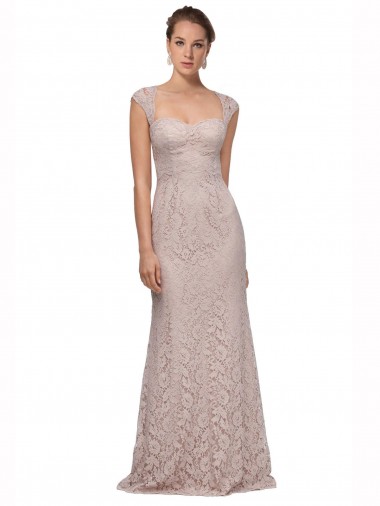 Online Sweetheart Neckline Cap Sleeves Lace Bridesmaid Dress with Twist